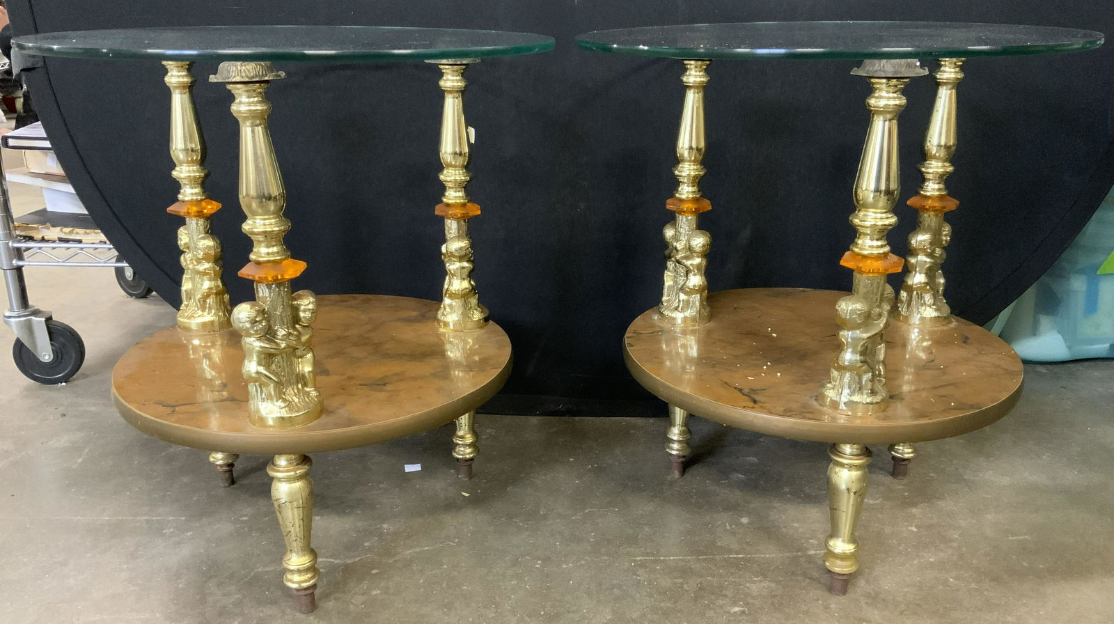 Pair Glass Top Side Tables W Putti Figurals (1 of 8)