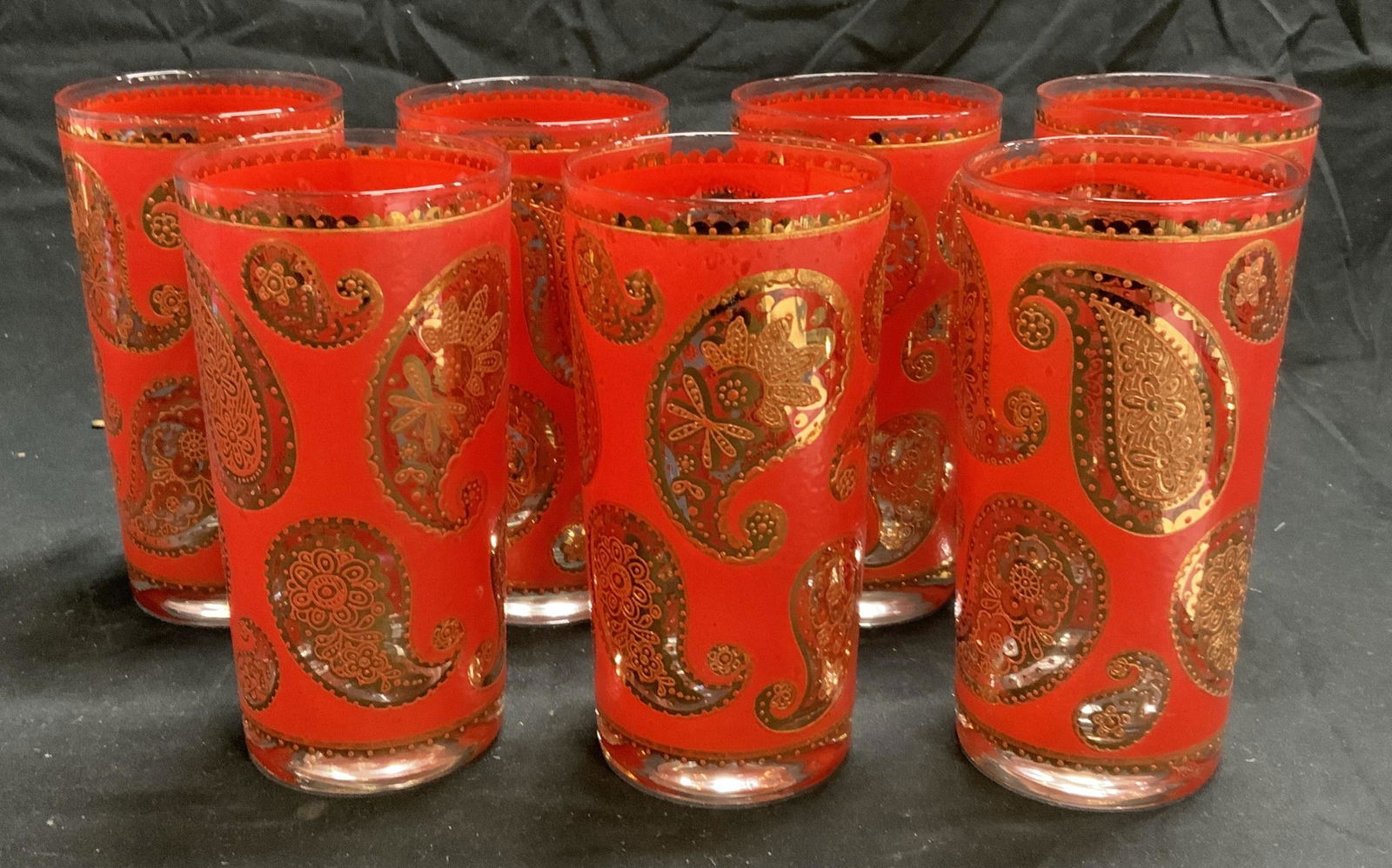 Set 7 Gilt Red Paisley Drinking Glasses (1 of 6)