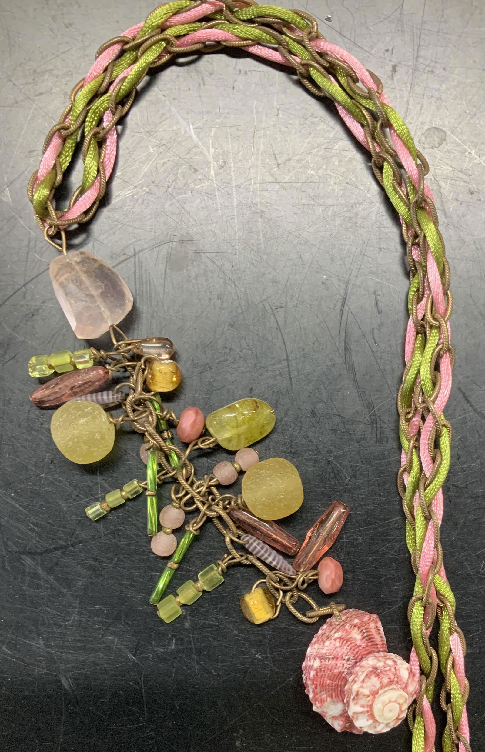 Handmade Shell, Rose Quartz , Glass Necklace (1 of 7)