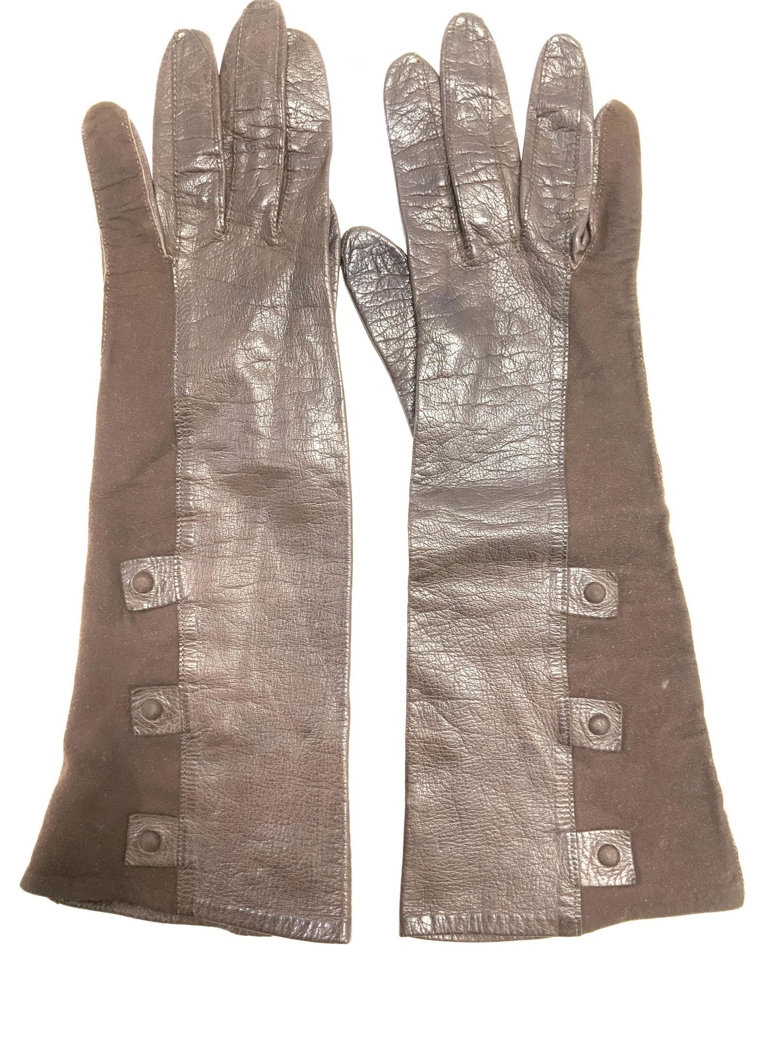 Leather And Suede Chocolate Brown Arm Gloves (1 of 6)