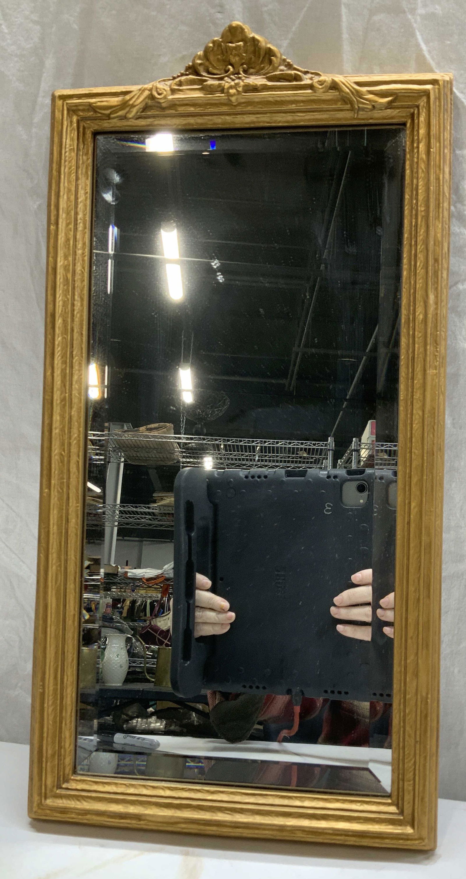 Beveled Gold Toned Wood Wall Mirror (1 of 6)