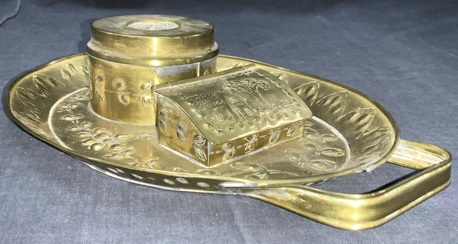 Vintage Embossed Brass Ink Well Tray (1 of 8)