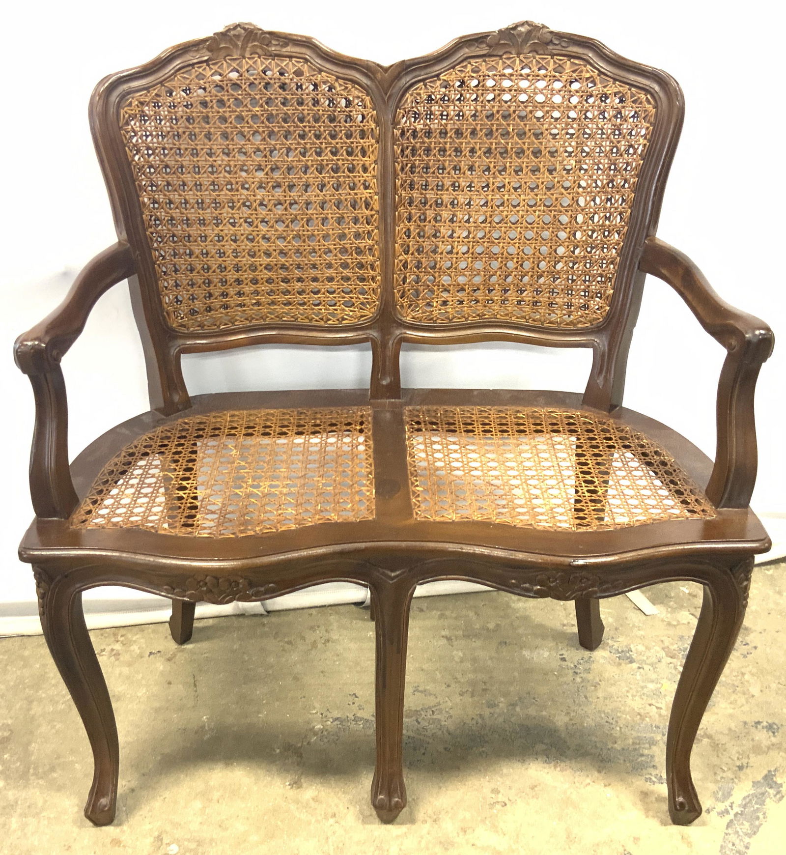 Vintage Caned & Hand Carved Wooden Bench (1 of 15)