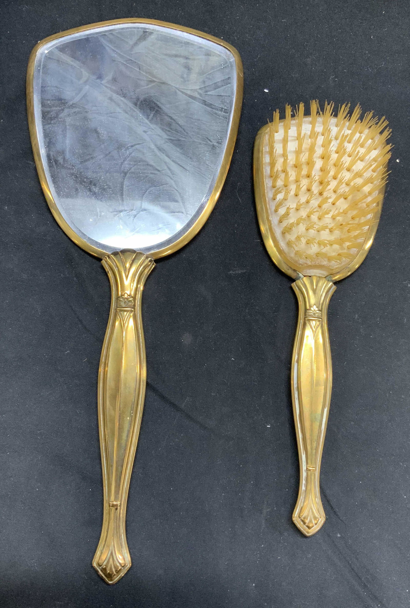 Vanity Set 2 Vintage Brass Hairbrush & Hand Mirror (1 of 8)