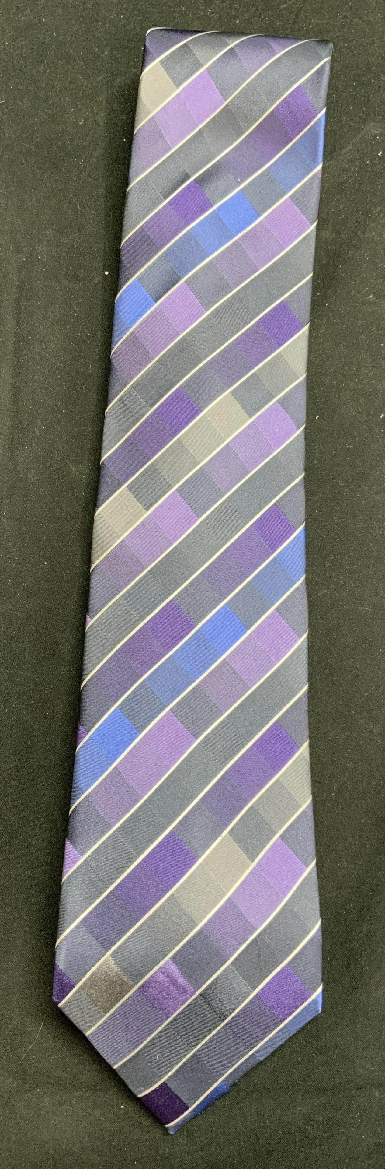 KENNETH COLE Grey/Blue/Purple Striped Silk Tie (1 of 6)
