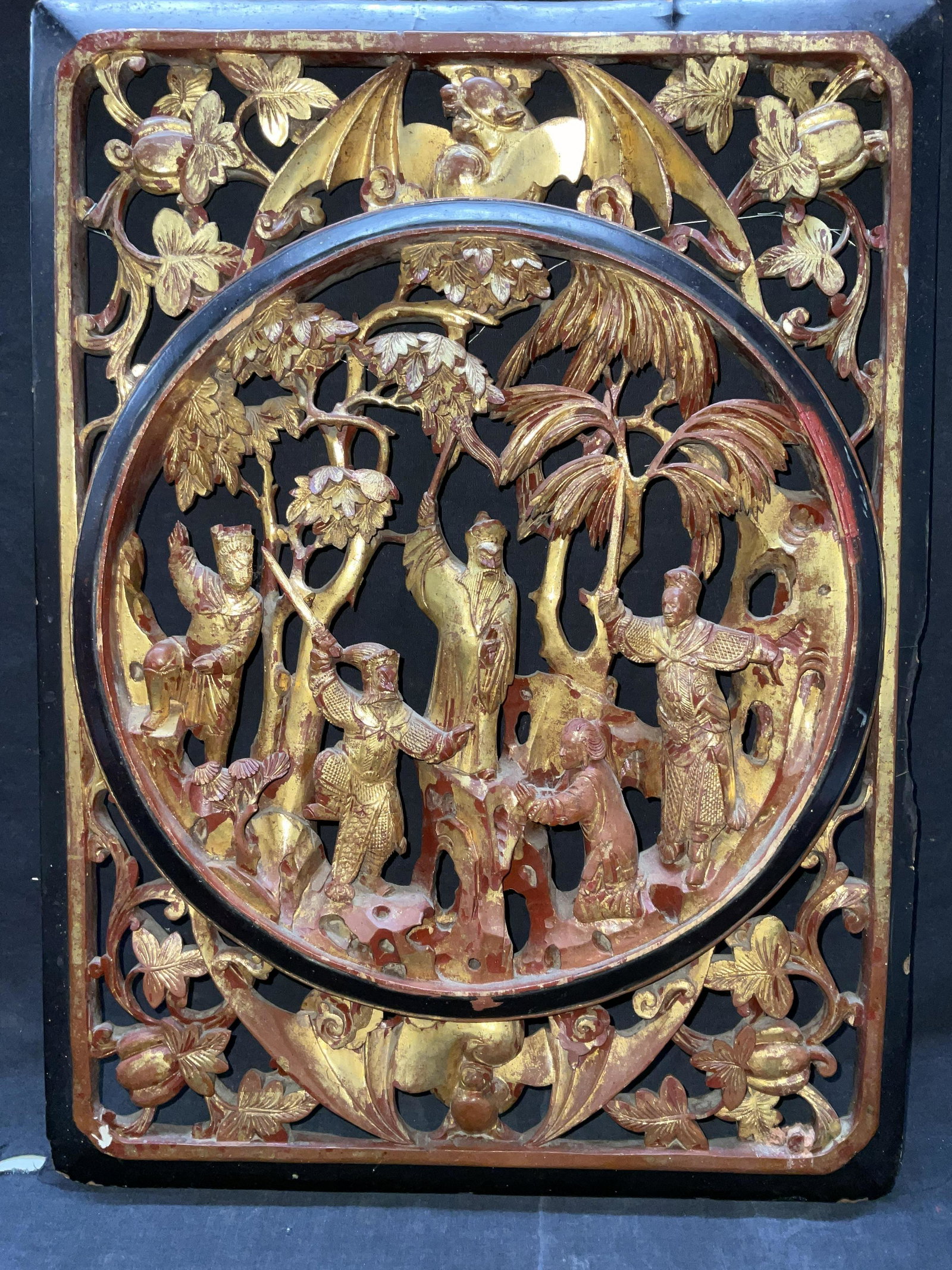 Asian Carved Gilt Wood High Relief Panel (1 of 8)