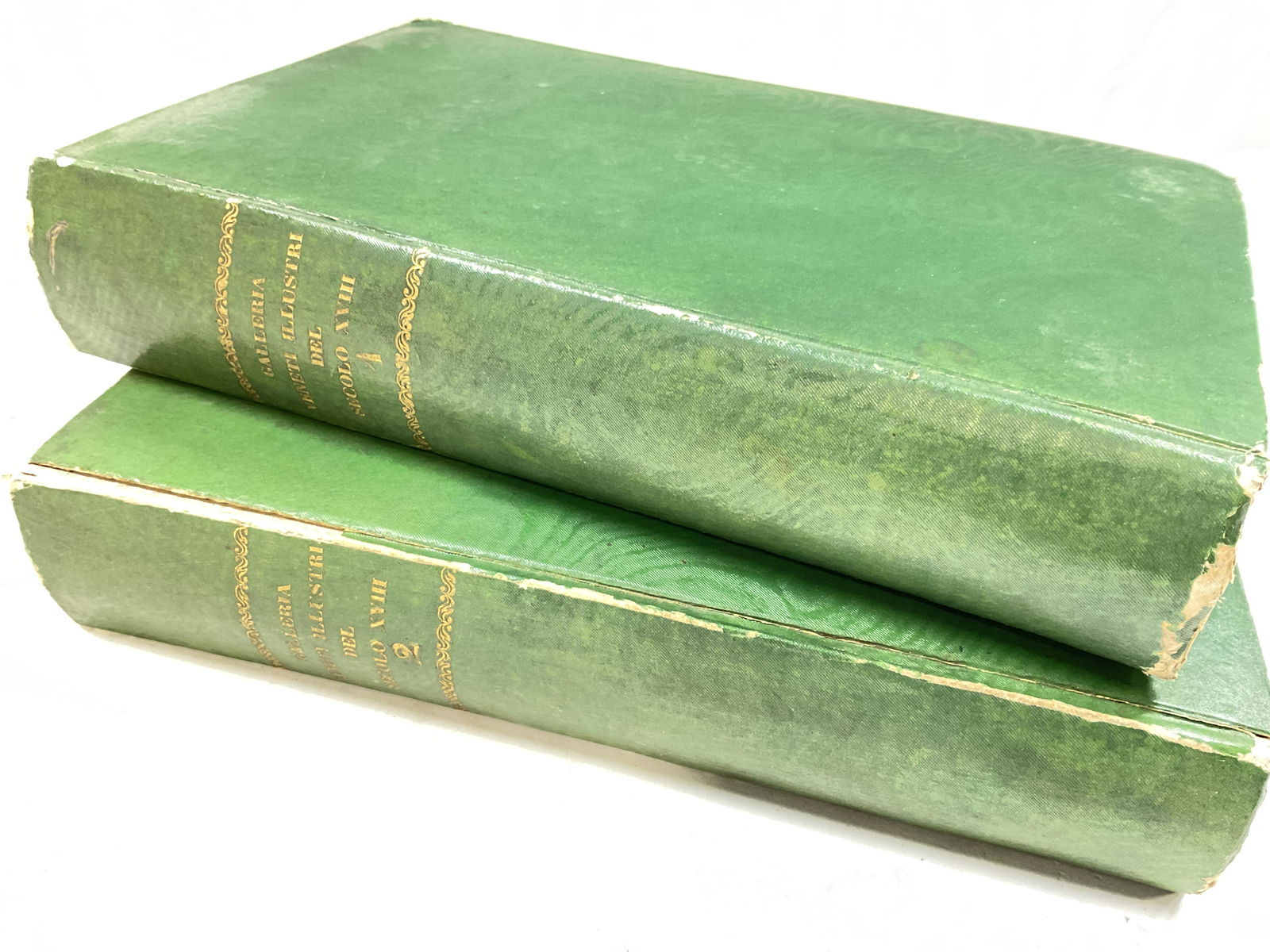 Pair Antq Illustrious Writers & Artists Books: 2 antique titles written in Italian reads, Galleria Dei Letterati Ed Artisti Illustri Delle Provincie Veneziane Vol. 1 & 2. Publishing information reads Opoli by Bartolommer Gamba 1824. Significant we