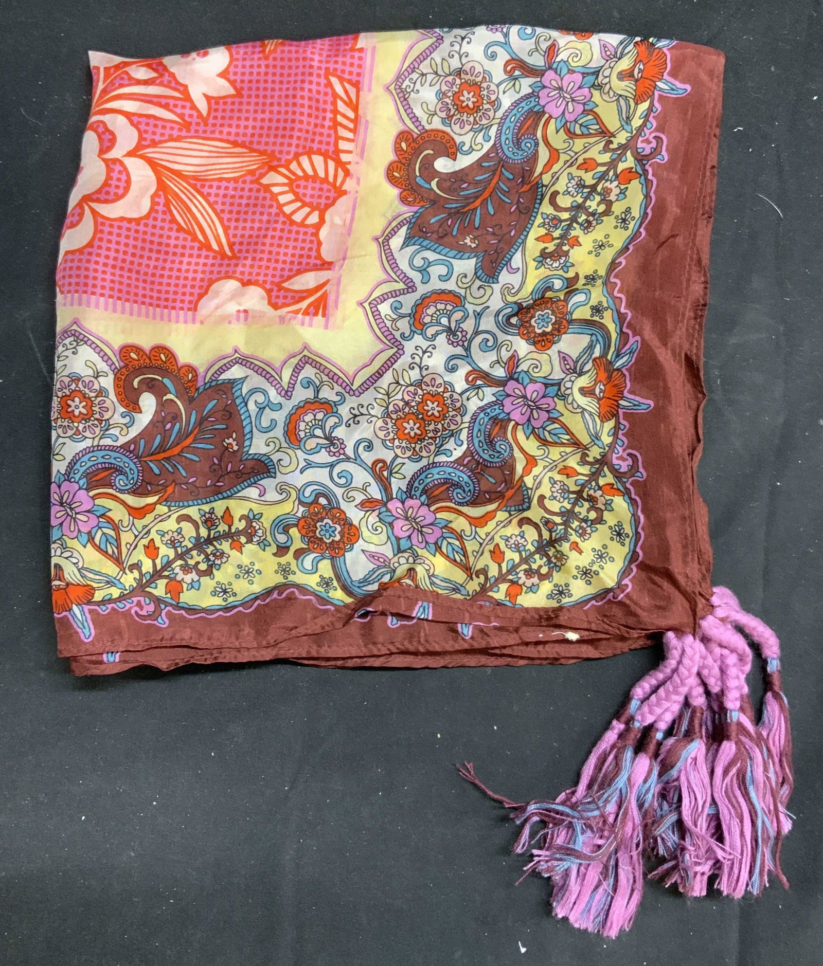 Pink Multi Color Floral Silk Scarf (1 of 6)