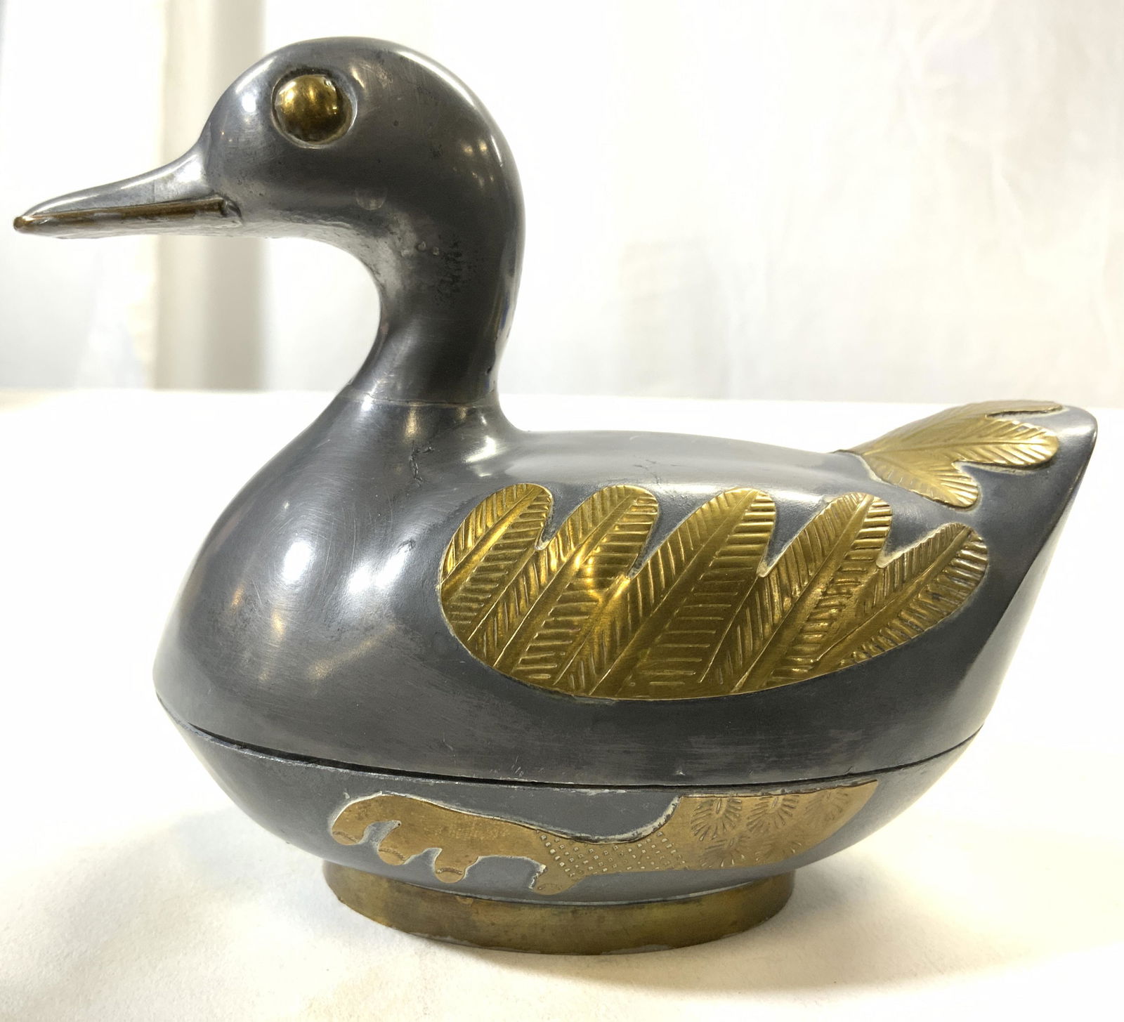 Pewter & Brass Duck Figural Trinket Box (1 of 7)