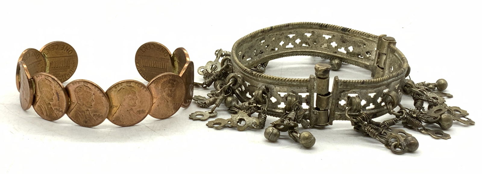 Lot 2 Penny Cuff Bracelet & Silver Tone Bangle (1 of 6)