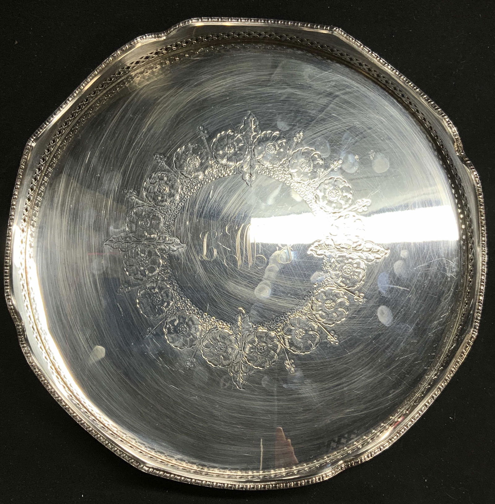 Silver Plated Engraved Round Tray (1 of 7)