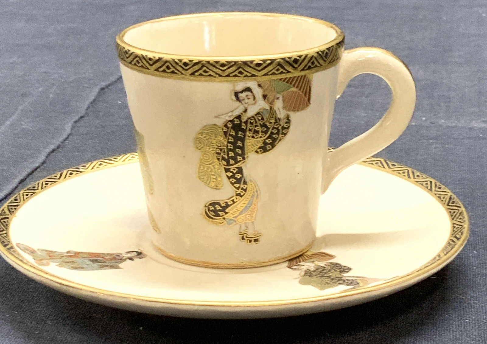 Satsuma Porcelain Demitasse Cup & Saucer, Sgn (1 of 6)