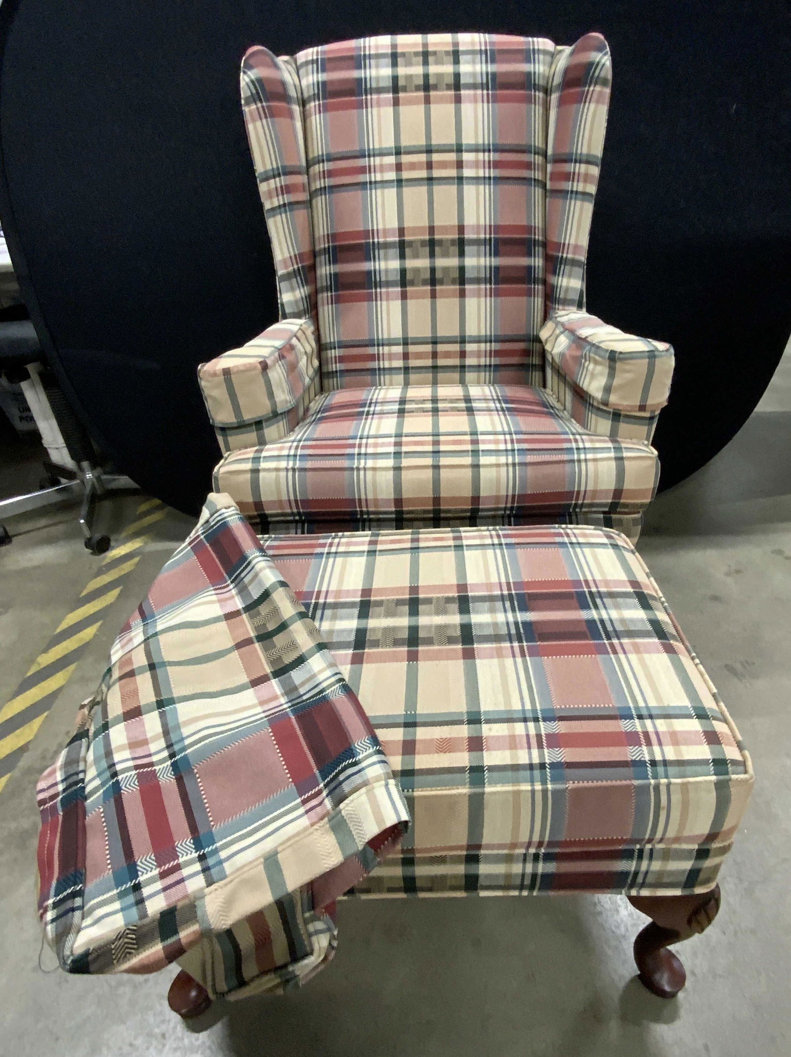 Ethan Allen Plaid Armchair Ottoman