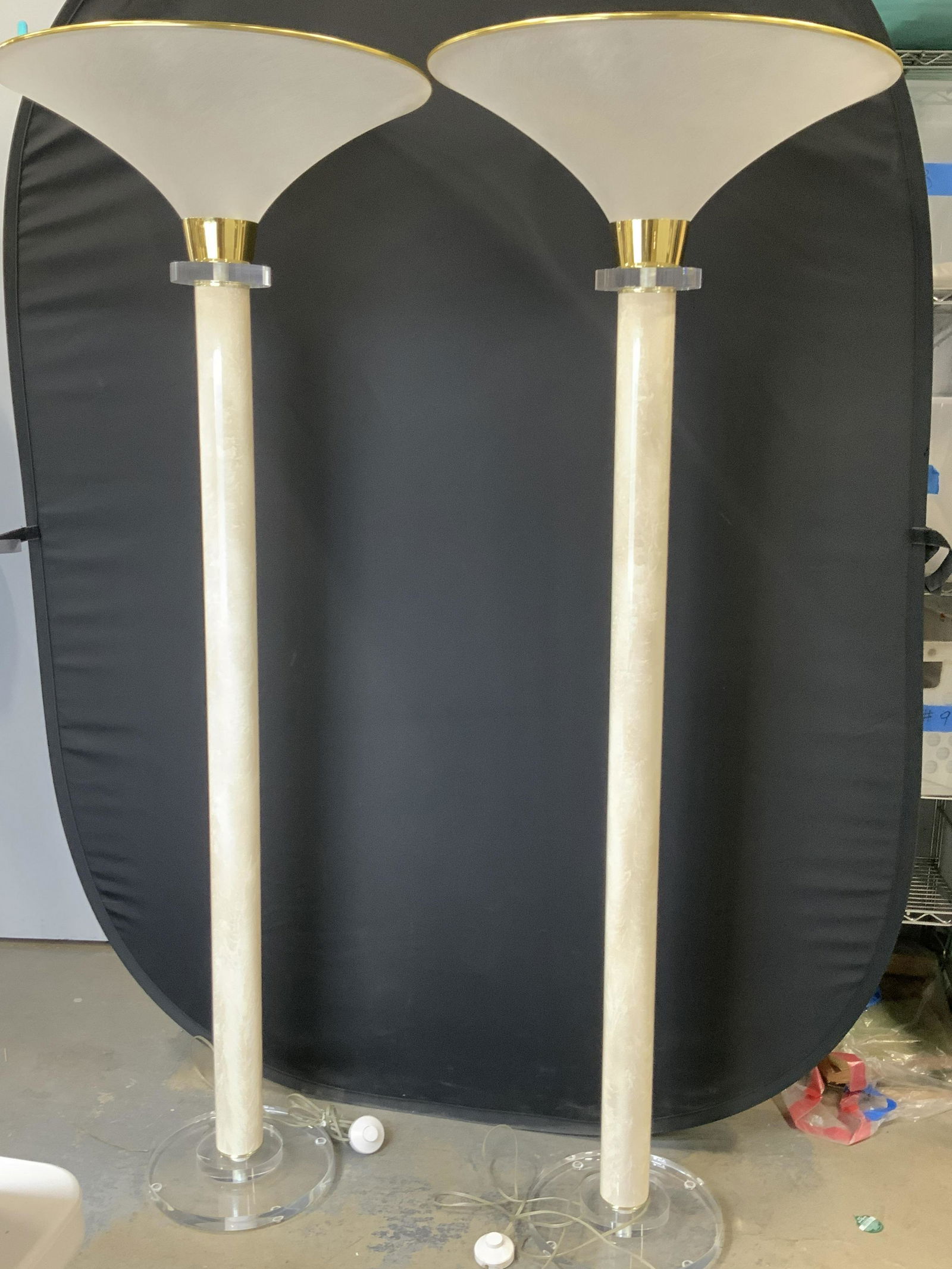 Pair 70s Style Lucite Torchiere Floor Lamp, Italy (1 of 8)