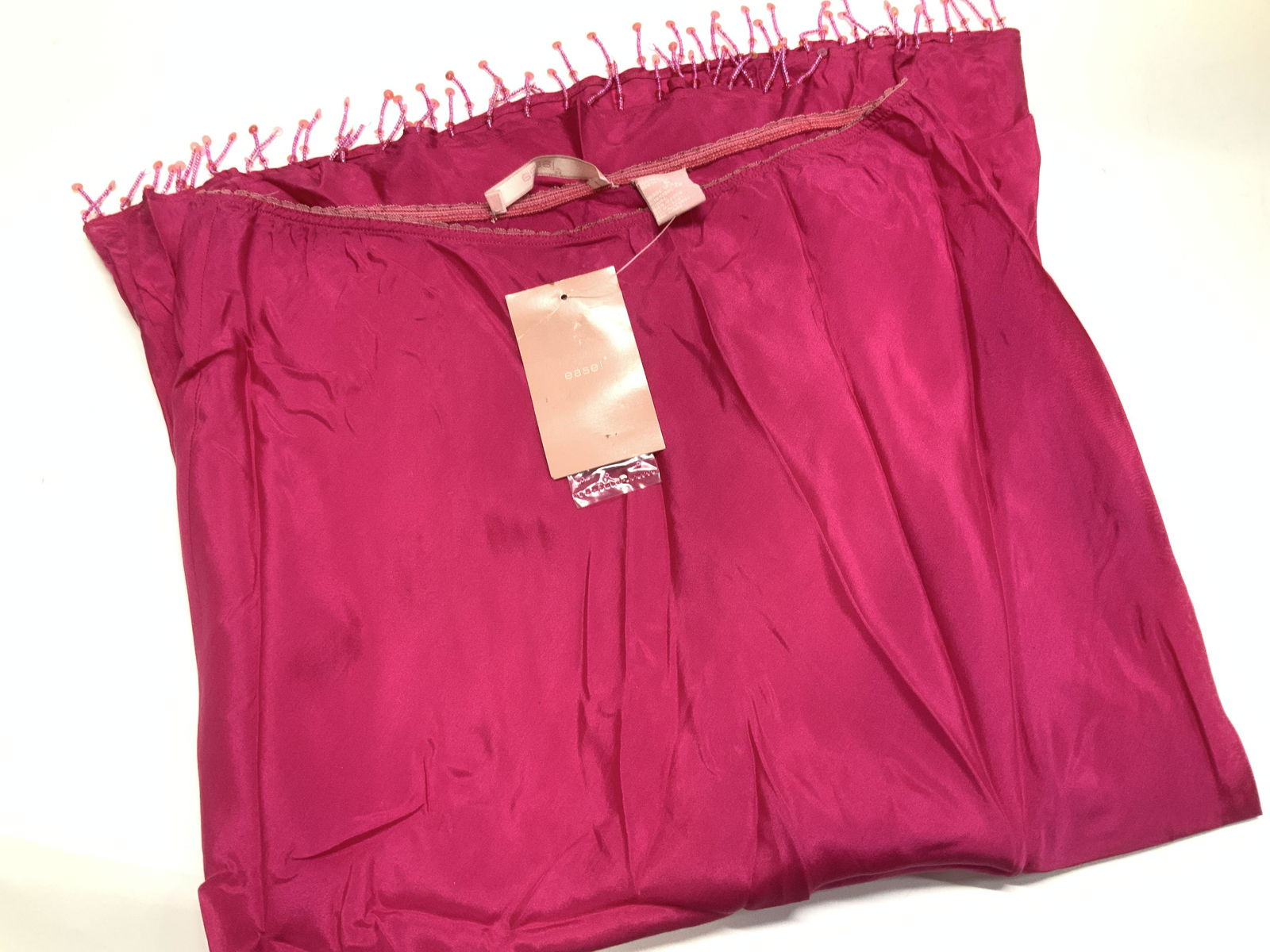 Easel Fuchsia Silk Skirt with Beaded Tassels, NWT (1 of 6)