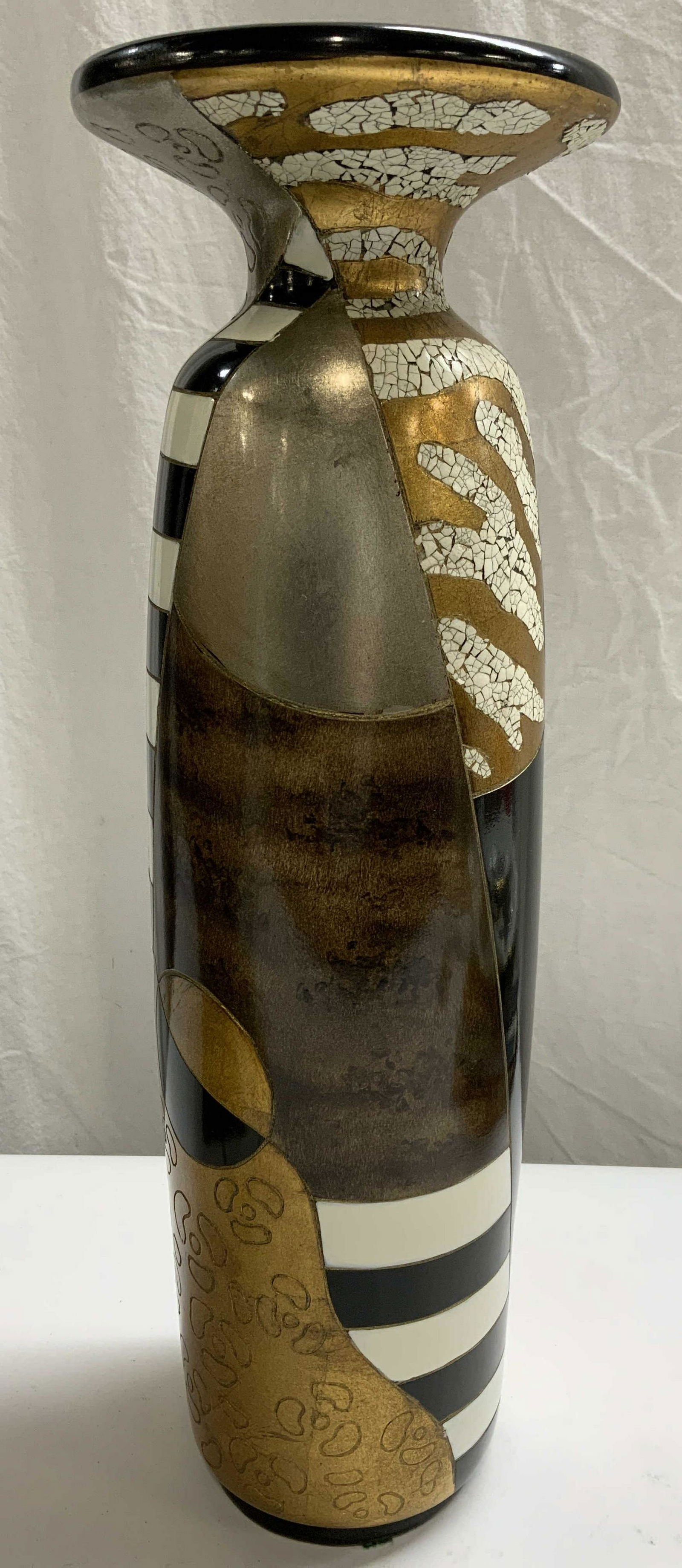 Gold/Black/Silver Patterned Tall Ceramic Vase (1 of 7)