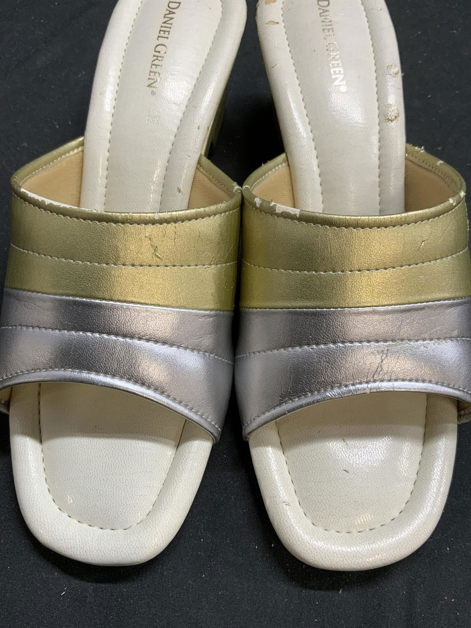 DANIEL GREEN Gold Multi Peep Toe Wedges (1 of 6)