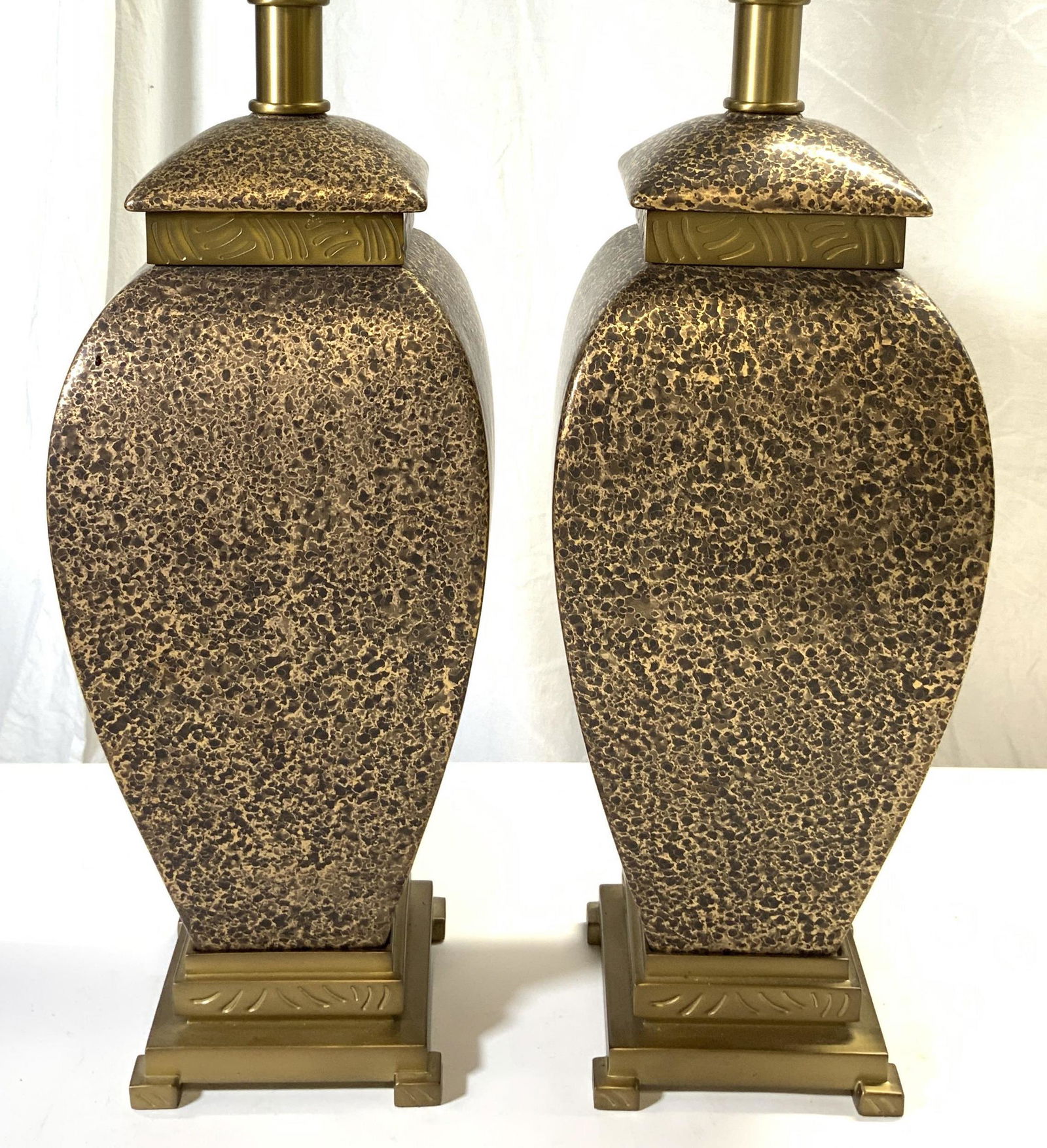 Pair Gold Toned Textured Metal Table Lamps (1 of 8)