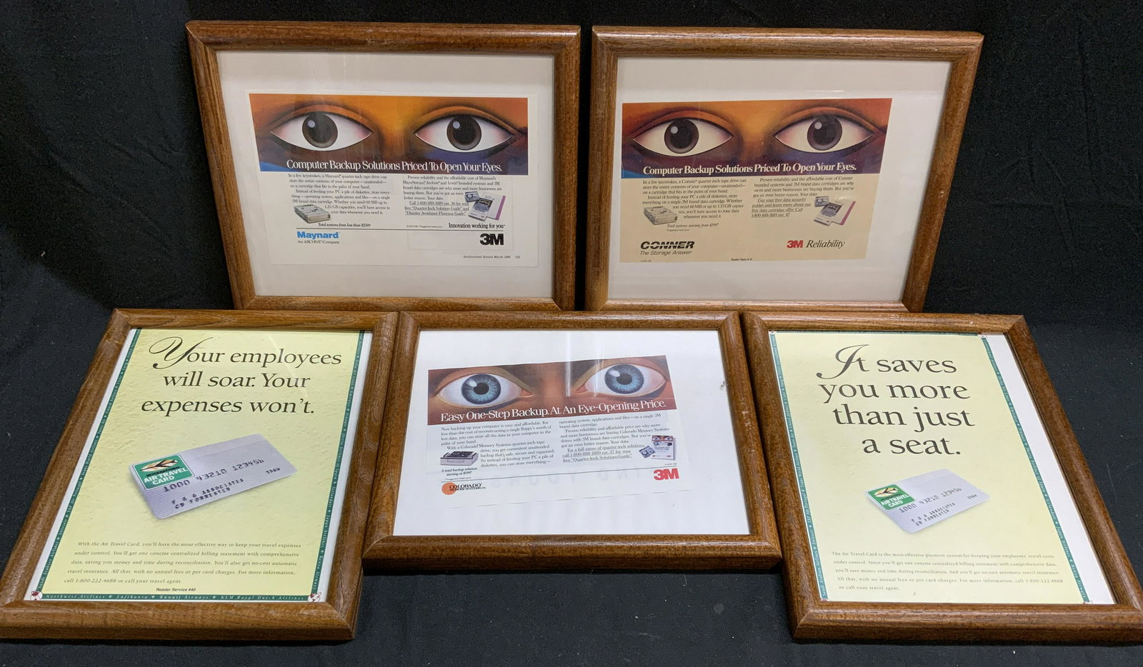 5 Vtg Computer Software & Air Travel Framed Ads (1 of 5)