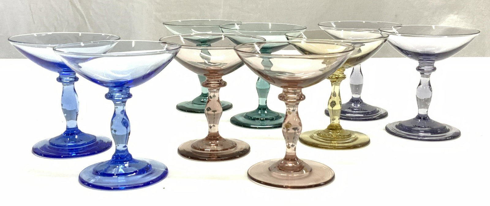 Set 9 Colored Hand Blown Glass Cocktail Glasses (1 of 7)