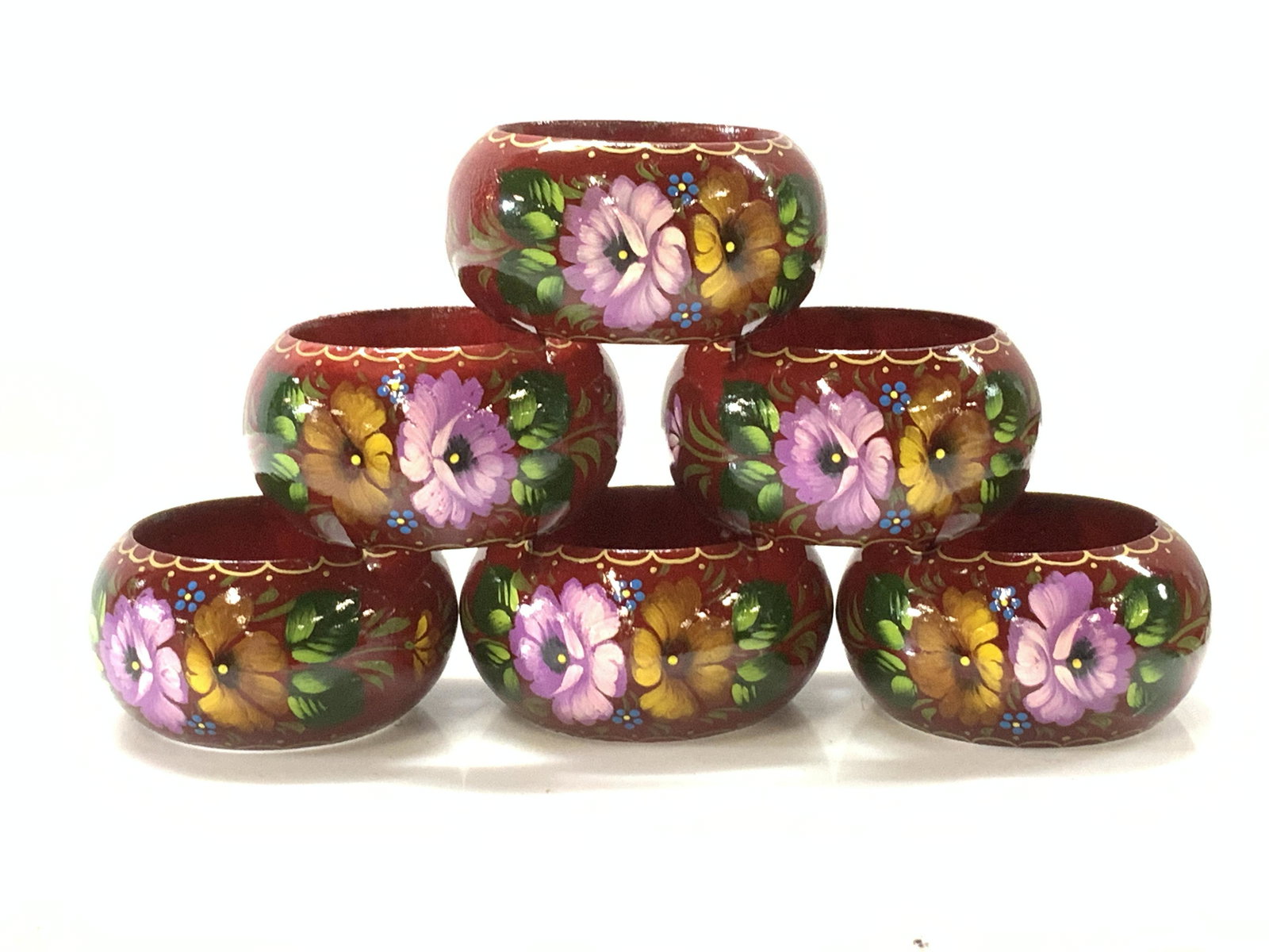 2 Sets Napkin Rings, Russian Lacquer, Brass, 10pcs (1 of 6)