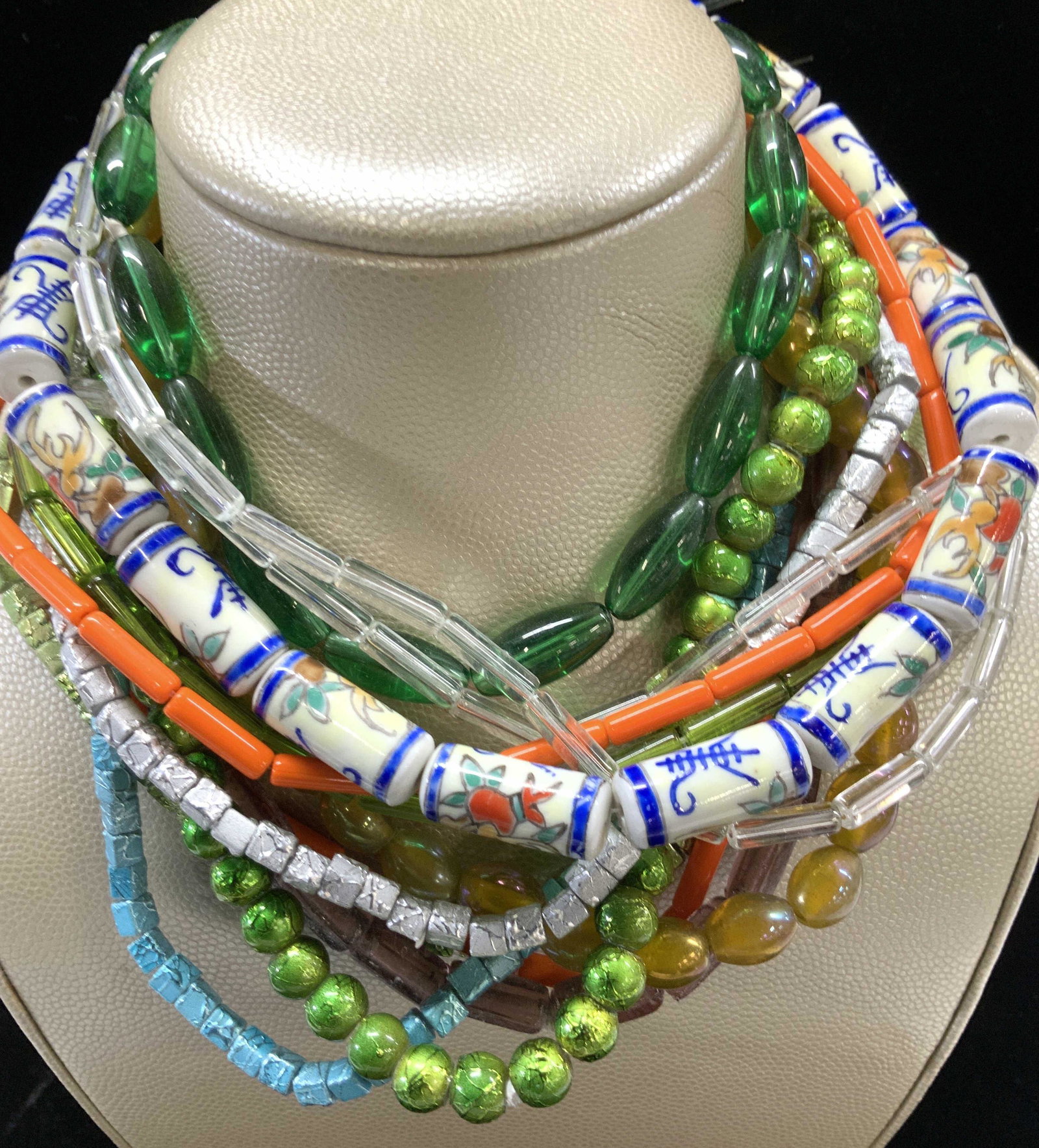 13 Iridescent Glass , Asian Bead Neck, Maker Lot (1 of 7)