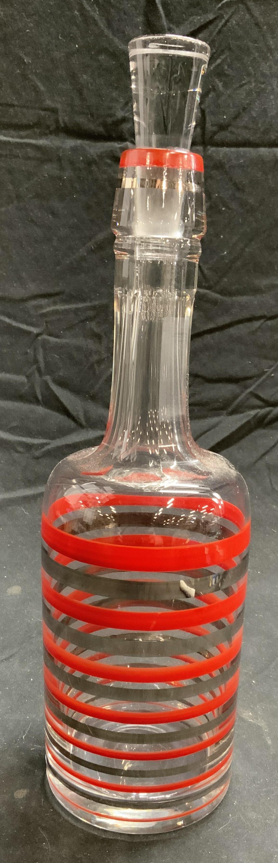 Red & Silver Striped Glass Decanter (1 of 6)