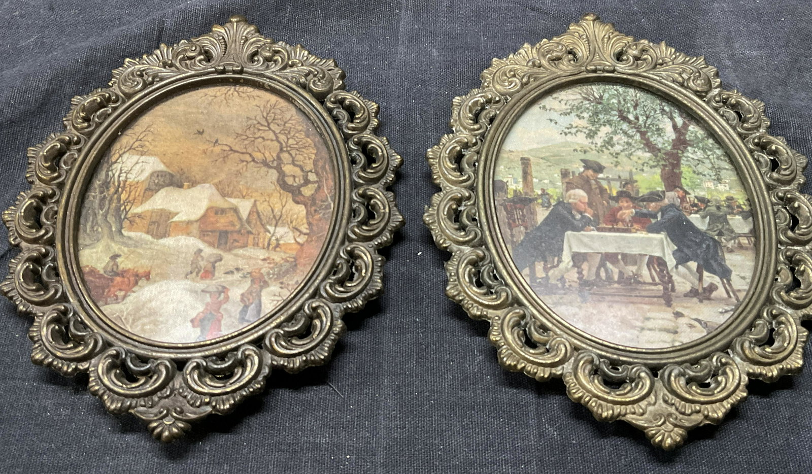 Lot Two Lithographs in Oval Metal Frames (1 of 6)