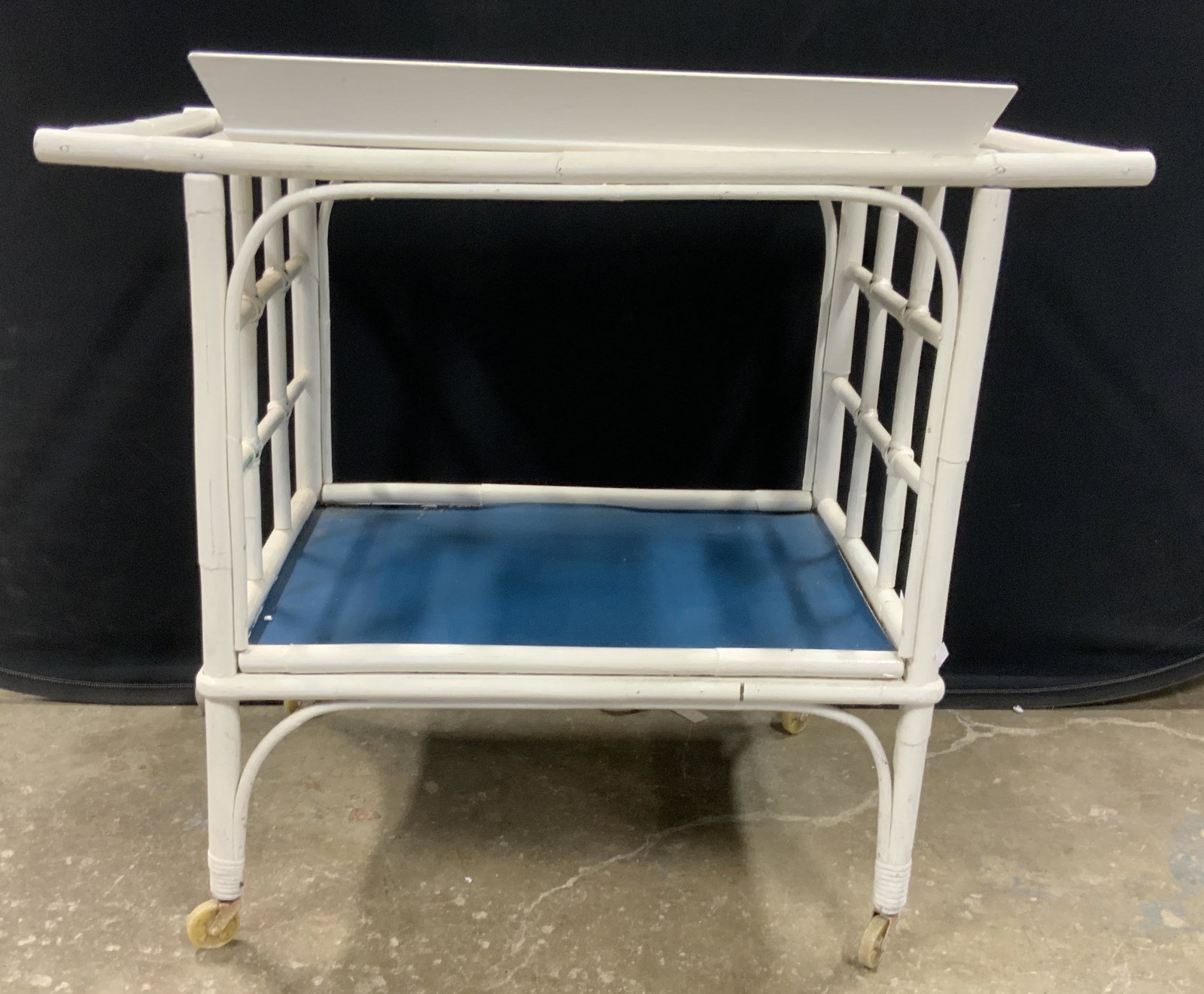 White Bamboo Style Tray Top Bar Cart, Wheeled (1 of 16)
