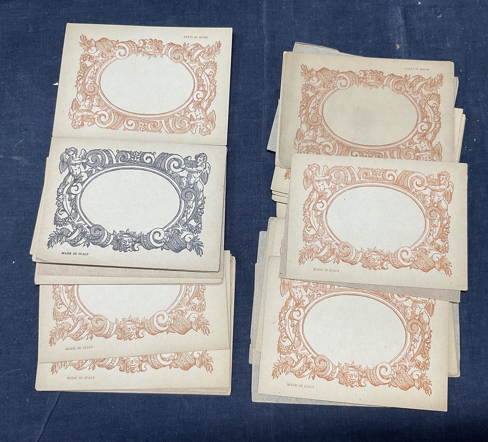 10+ VNTG Paper Collage Items, Italy: VNTG Paper Collage Items. Beige colored paper, measures approx 4.5 x 3.25 inches. Surface wear to pieces consistent with age and use. Pieces reads made in Italy. Collage papers, scarf book products, m