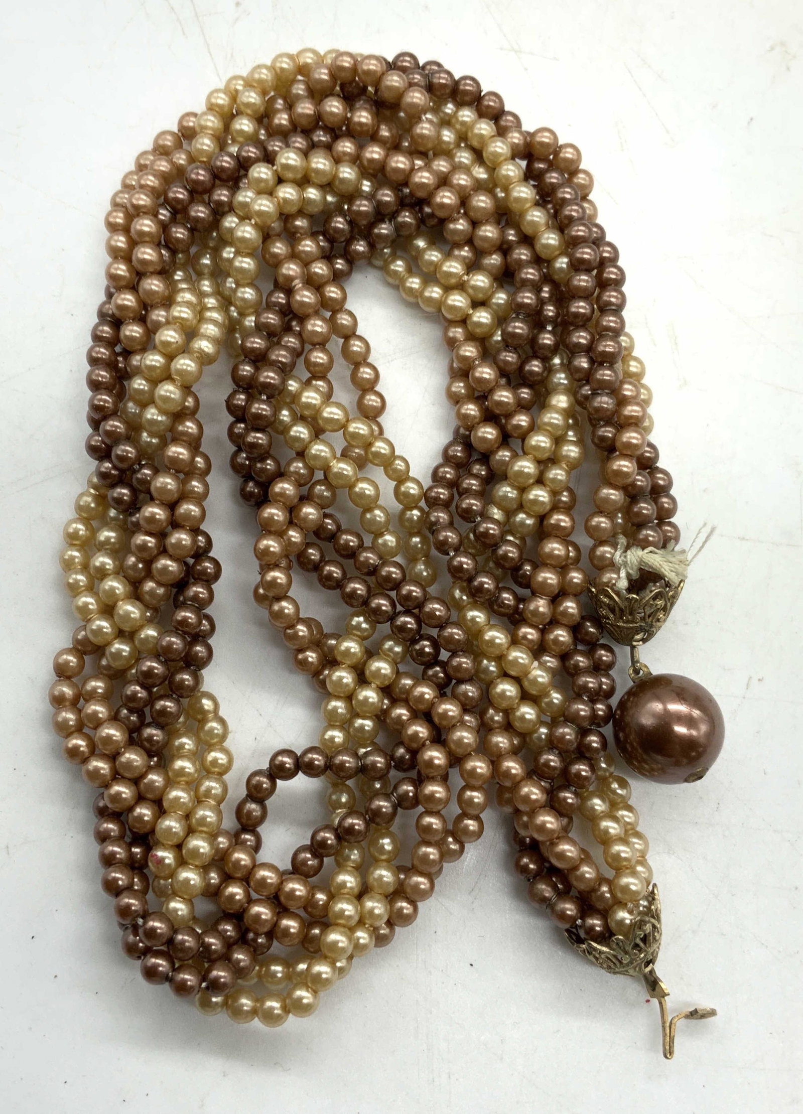 Multi Beige Toned Beaded Choker Necklace (1 of 7)