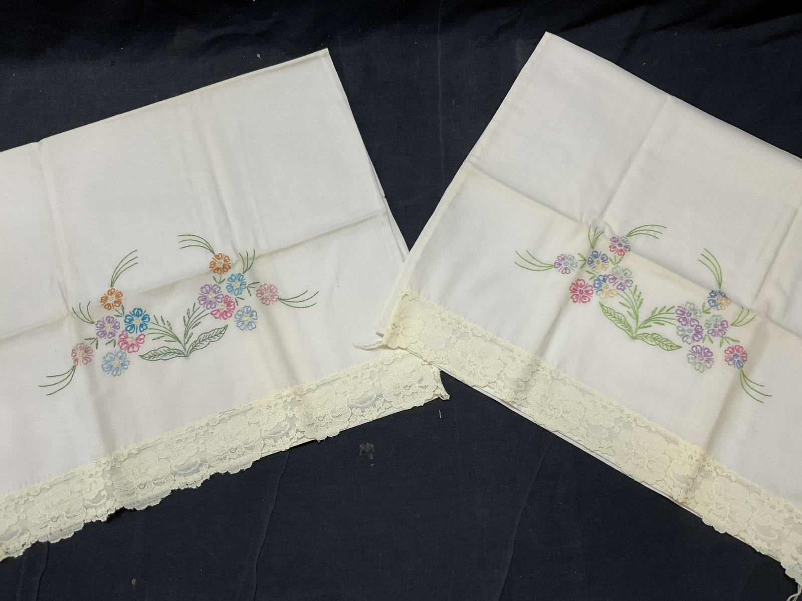 Pair VNTG Floral Embroidered Pillow Shams (1 of 7)