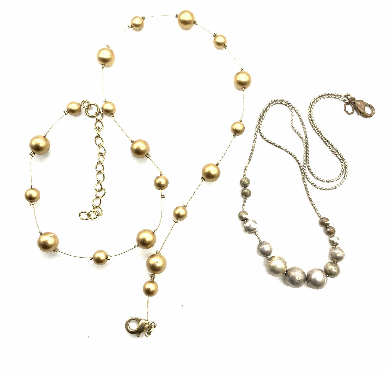 Lot 2 Silver & Gold Tone Beaded Necklaces, Jewelry (1 of 7)