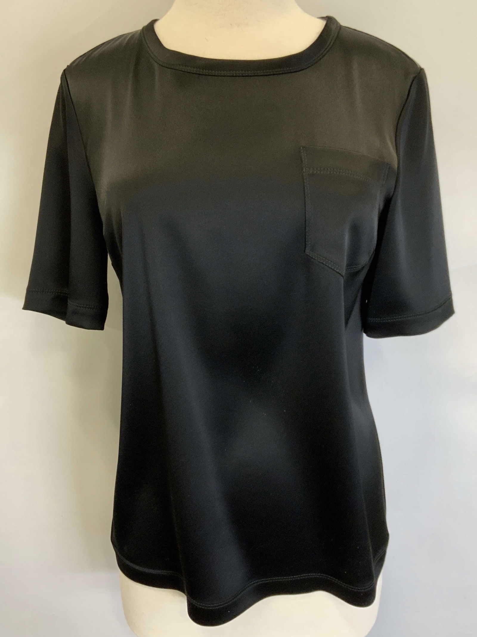 ST JOHN Black Satin Pocket Tee Shirt (1 of 6)