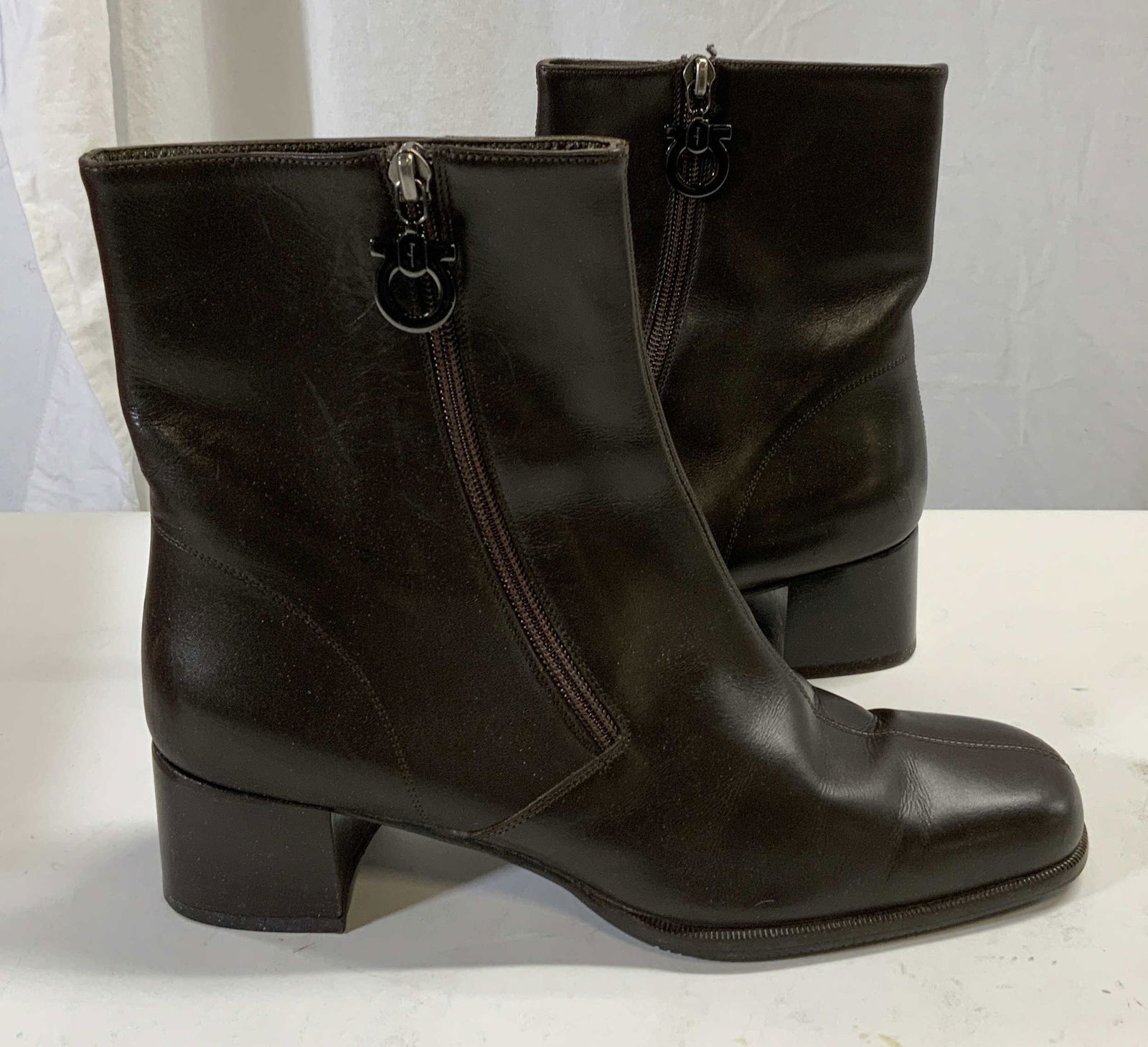 SALVATORE FERRAGAMO Brown Leather Calf Boots (1 of 7)