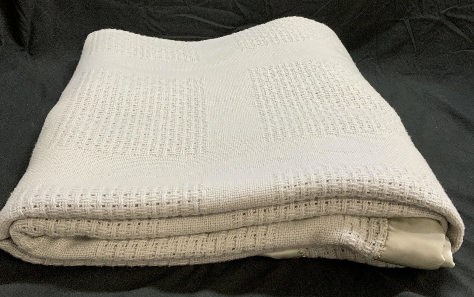 Grey Wool Knit Blanket with Satin Trim (1 of 7)