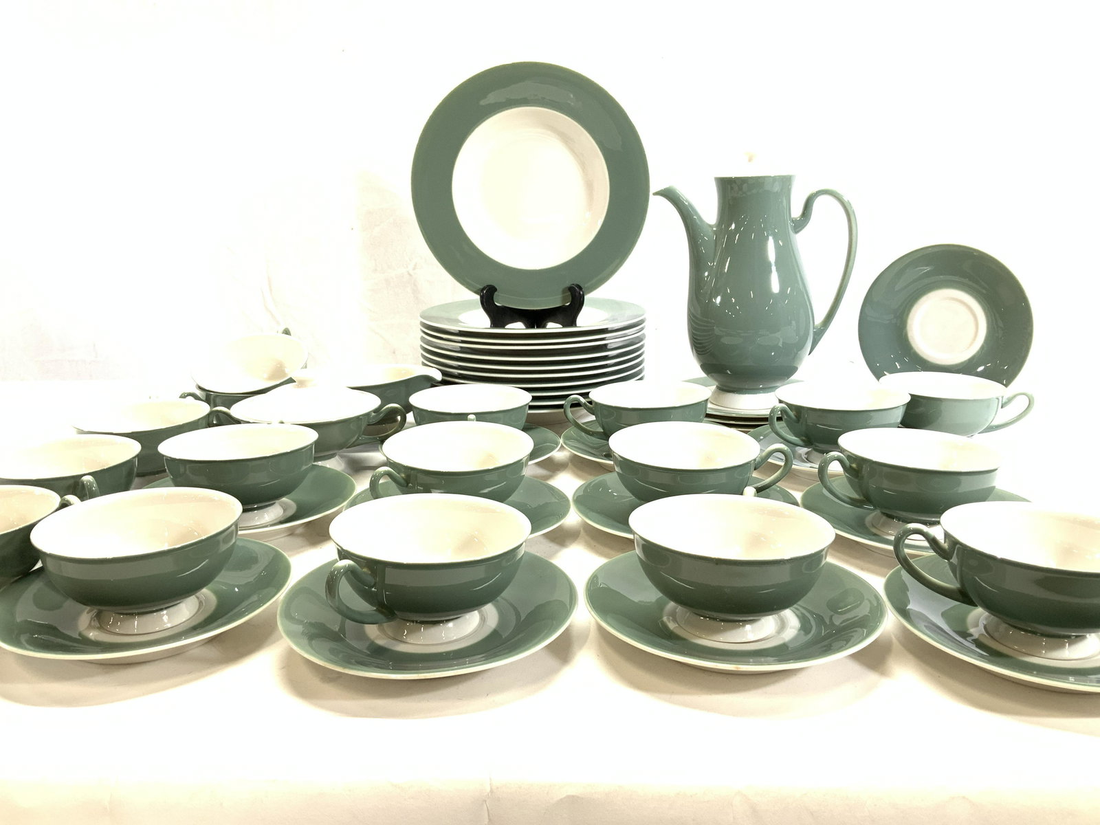 Sage Green & White China Tea Ware Set 46 (1 of 9)