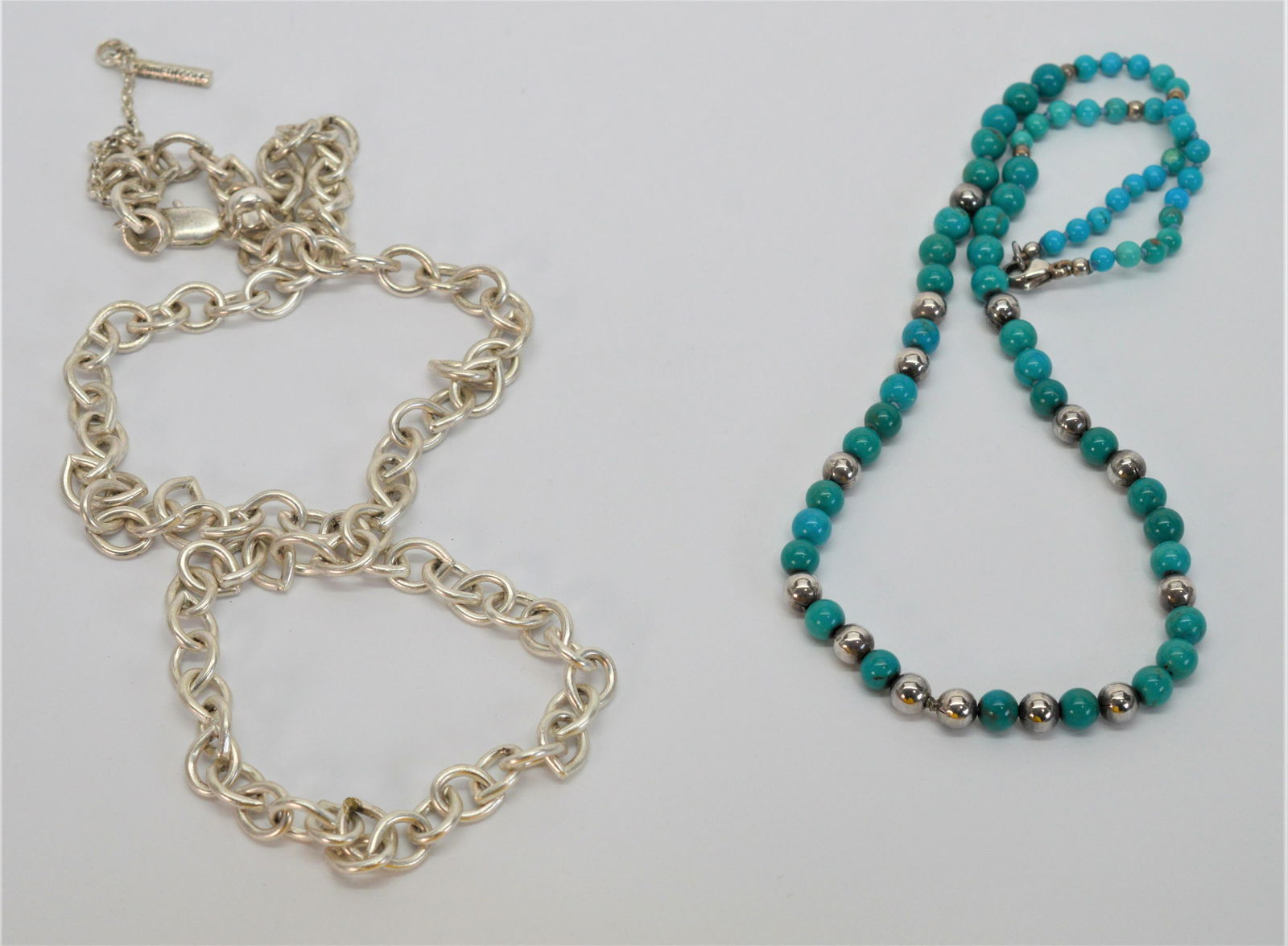 Lot 2 Necklaces, Metal Link, Turquoise W Silver Bd (1 of 5)