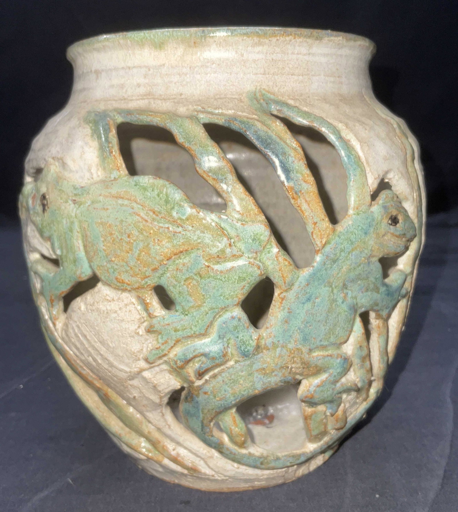 Handmade Ceramic Candle Holder Vessel, Frog motif (1 of 6)