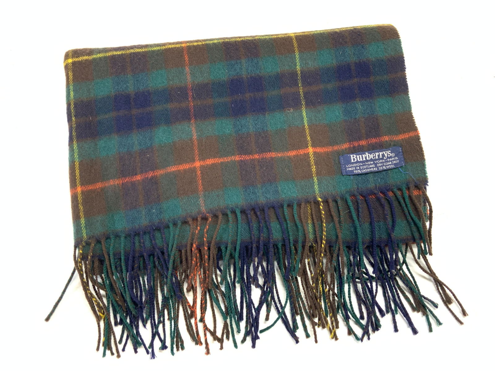 BURBERRY Wool & Cashmere Plaid Fringe Scarf (1 of 7)