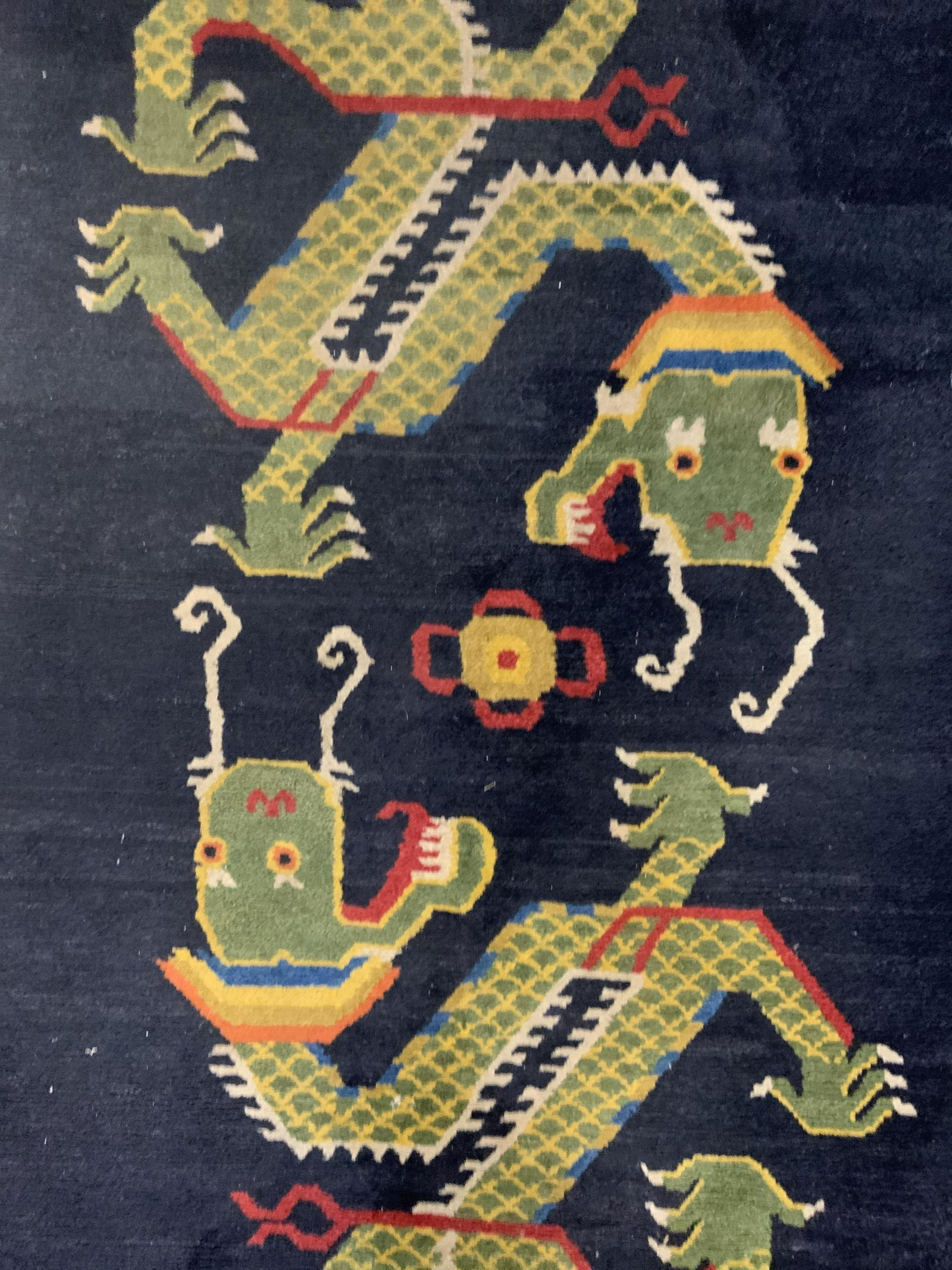 Vntg Handmade Double Dragon Tibetan Wool Rug (1 of 8)