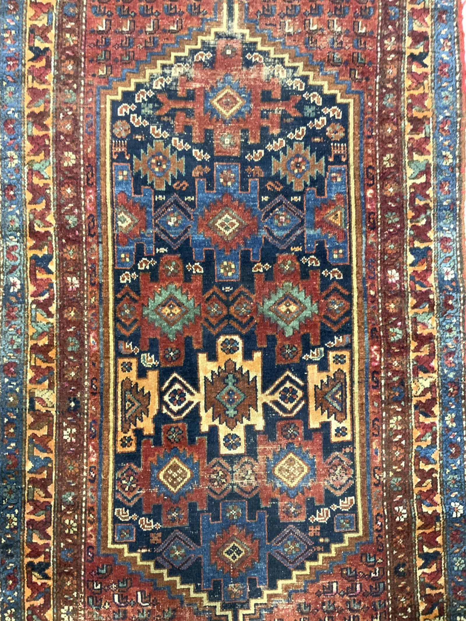 Vintage Handmade Turkish Wool Area Rug: Rug is handmade and wool. Piece is vintage possibly antique. Rug has intricate floral & geometric detail. Piece appears to be Turkish. Rug measures approx 74 inches long 43 inches wide. Rug, carpet, v