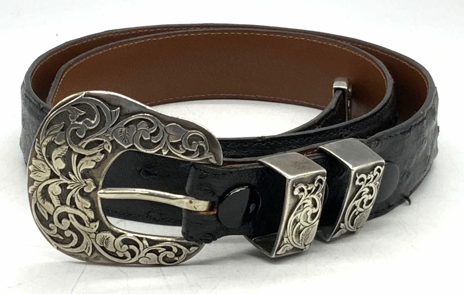 HEARTLINE Sterling Silver & Ostrich Leather Belt (1 of 7)