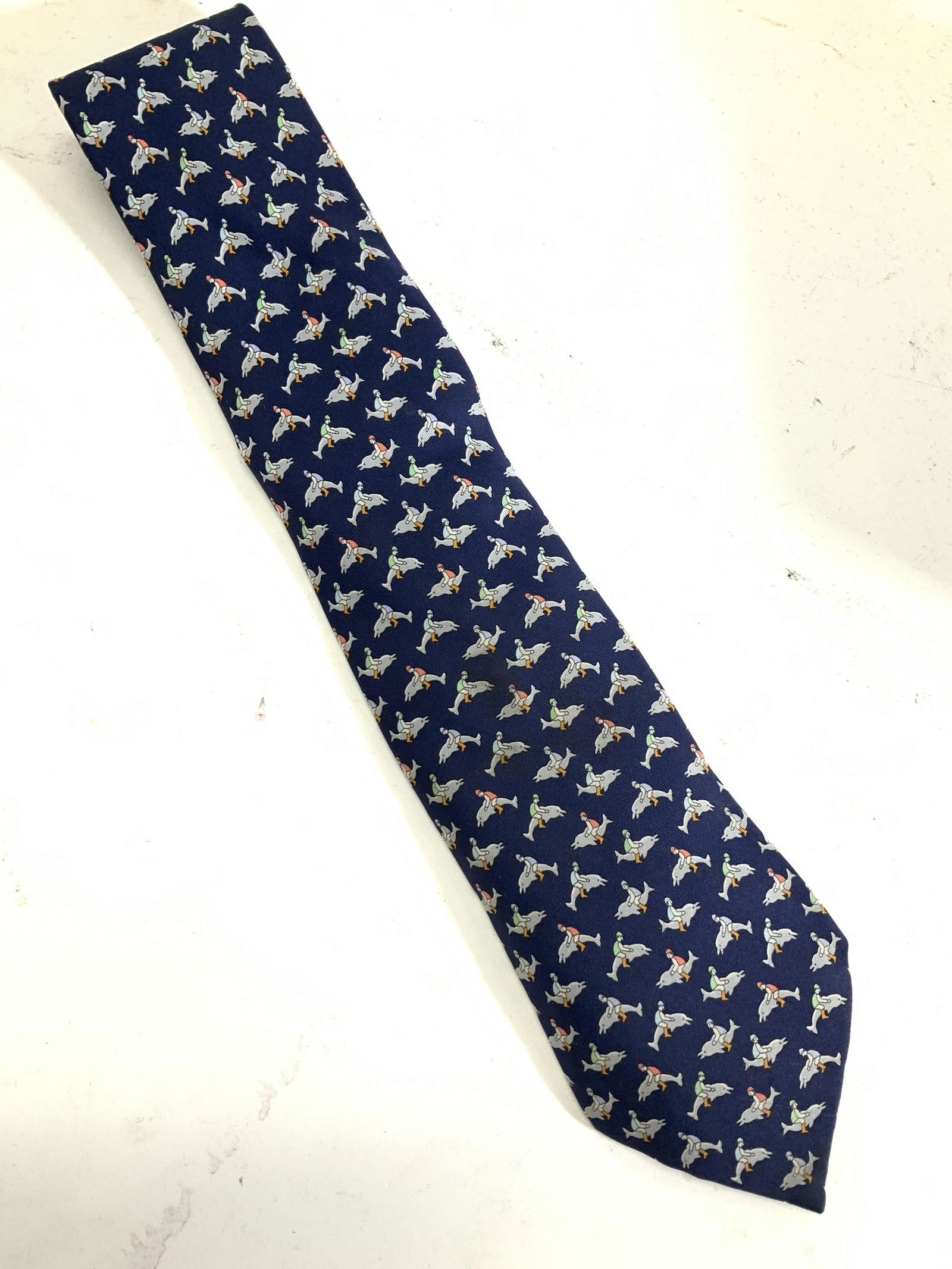 HERMES PARIS Jockey Dolphin Silk Tie, Sgn (1 of 4)