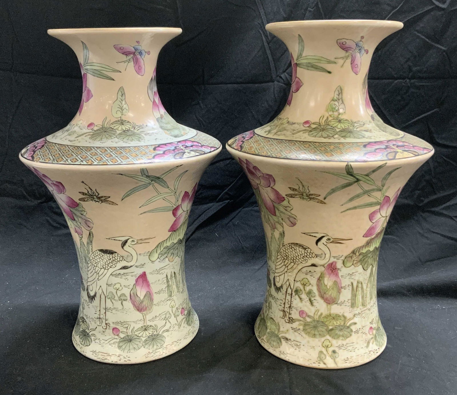 Near Pair Asian Lotus Porcelain Centerpiece Vases (1 of 9)