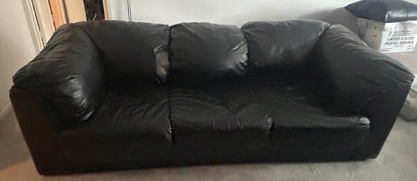 Circa 1980s Three Seat Black Leather Sofa (1 of 14)