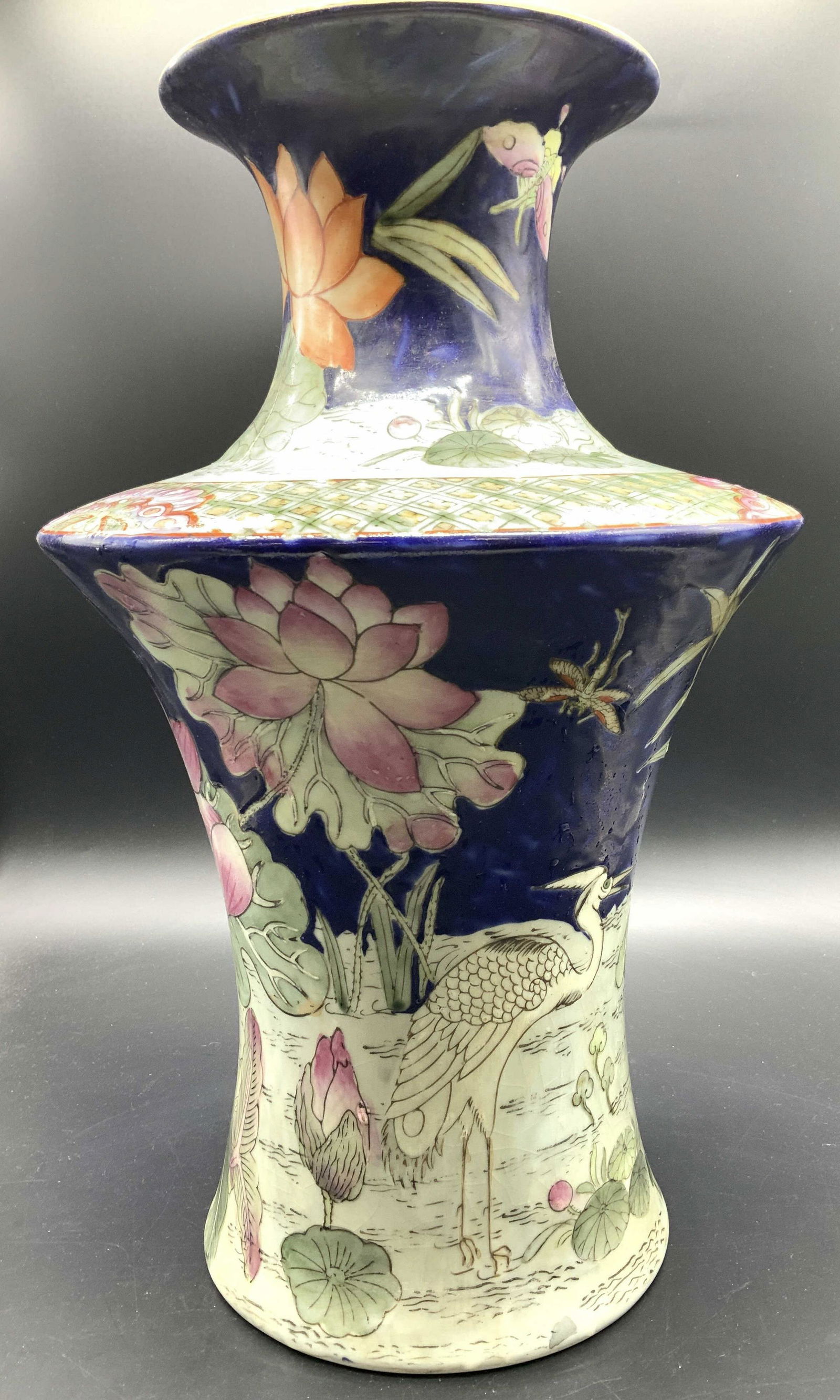Asian Chinoiserie Hand Painted Porcelain Vase 16in (1 of 9)
