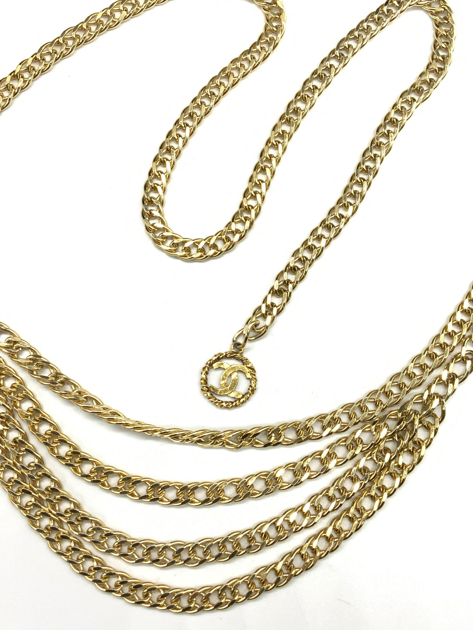 CHANEL Curd Gold Tn Chain Belt w CC Charm (1 of 8)