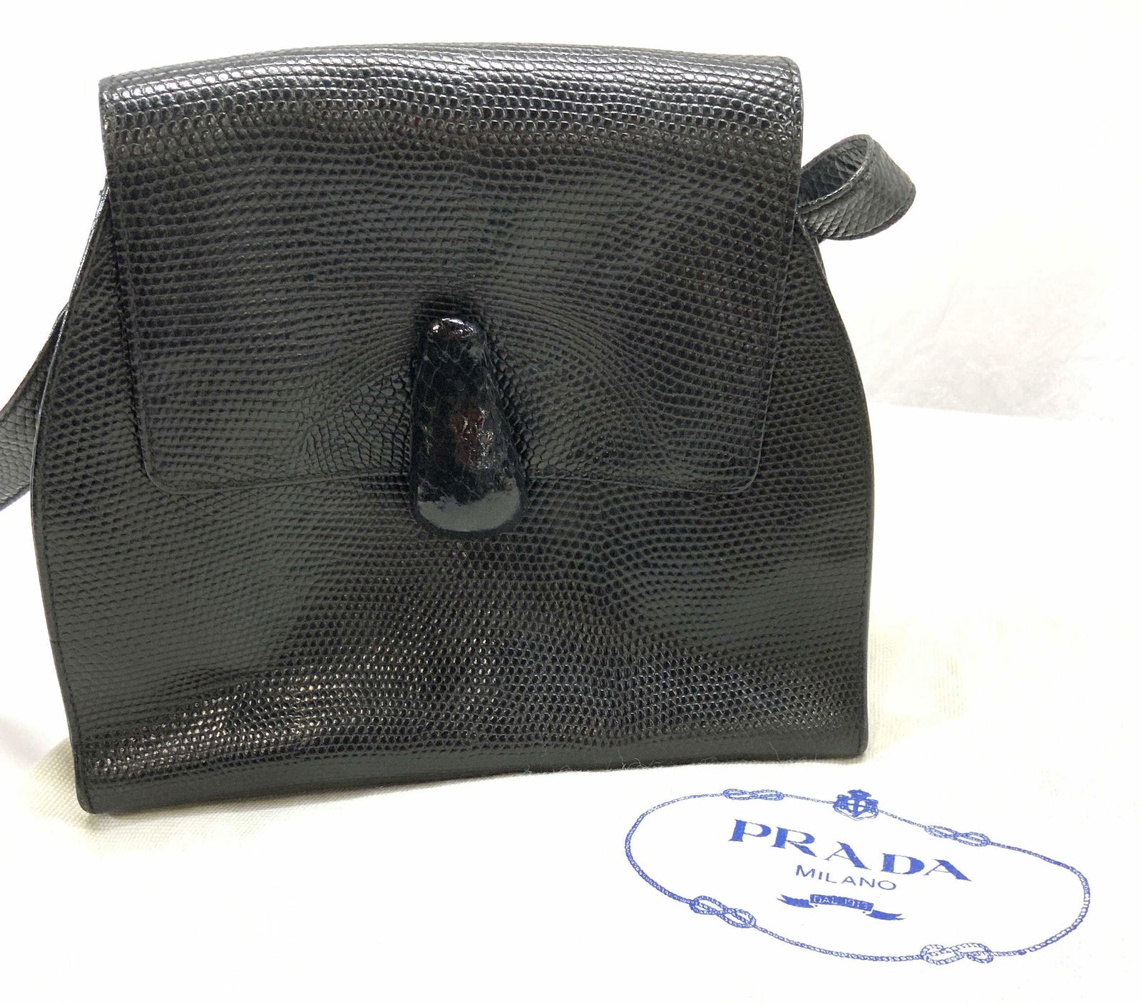 PRADA Black Reptile Leather Shoulder Bag w Duster (1 of 12)