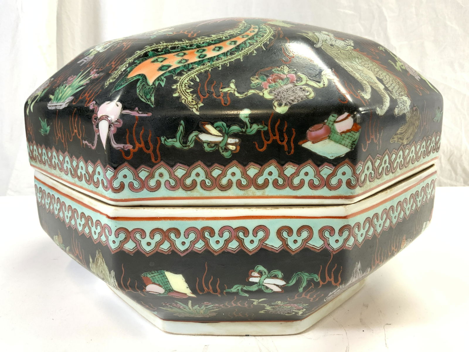 Signed Hand Painted Asian Hexagonal Centerpiece (1 of 10)